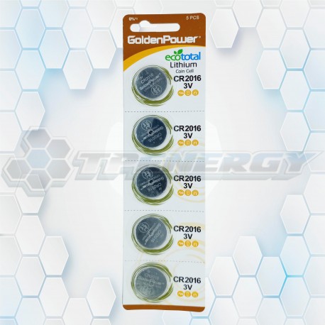 Batería Botón Litio CR2016 Golden Power 3Volt BL5