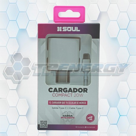 Cargador Compacto 20W Con Cable USB-C Soul CVJ-PD20WT