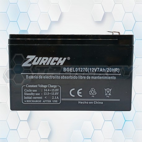 Batería De Gel Recargable Zurich 12V 7Ah BGEL01270