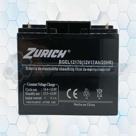 Batería De Gel Recargable Zurich 12V 17Ah BGEL012170