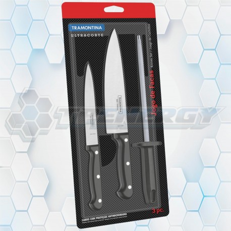 Juego De Cuchillos Con Chaira 3 Piezas Ultracorte Tramontina 23899/072