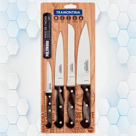 Juego De Cuchillos 4 Piezas Polywood Tramontina 21199/981