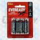 Pilas AA 1.5V  Carbón Eveready 1215BP4AP Bulto 48 Blister