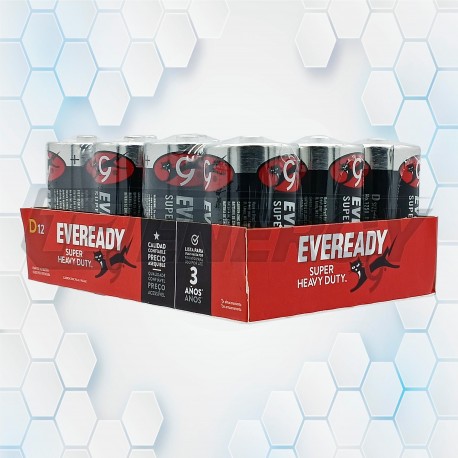 Pila D 1.5V Carbón Eveready Pack 12 Unidades
