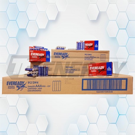 1000 Pilas AAA 1.5V Eveready 912SW4 Bulto 25 Cajas  De 10 Blíster x4