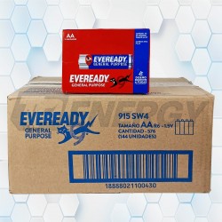 576 Pilas AA 1.5V Carbón Eveready 915SW4 Bulto 144 Unidades Blister x4